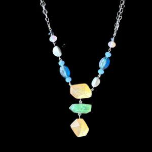 Chicos Blue and Gold Stone Necklace NWT